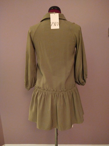 NWT Zara Kids Classic Shirt Dress Olive Green Button Front Ruffle Girls Size 10 - Picture 7 of 13