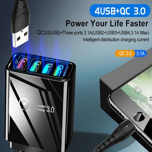 QC3.0 Fast Charge Power Supply Adapter USB 4 Port Multiple UK Plug Quick Charger - Picture 3 of 10