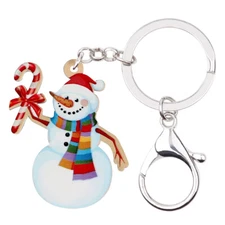 Christmas Acrylic Candy Cane Scarf Snowman Keychains Car Key Ring Charms Jewelry