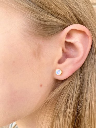 Natural Moonstone Round Cut Stone 925 Sterling Silver Women Tiny Stud Earrings - Picture 3 of 4