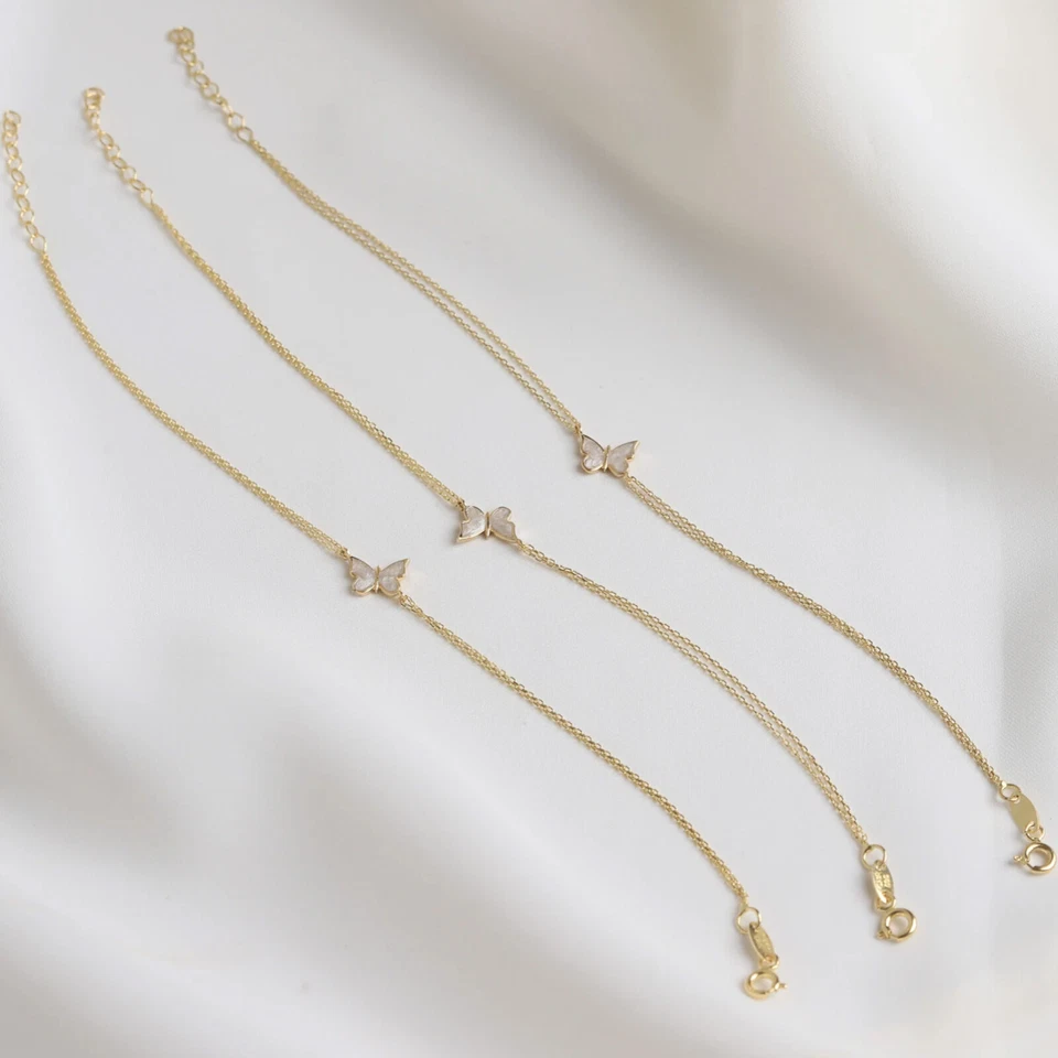 PAPILLON BRACELET | Gelbgold 585 14 Karat | Schmetterling | Emaille Weiß | Neu