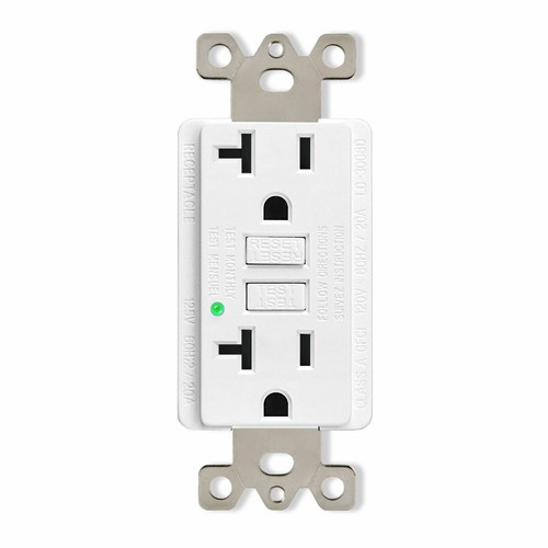 Safety GFCI GFI Outlet 20 Amp Non-TR LED Duplex Receptacle White Indoor w/Plate - Afbeelding 1 van 12