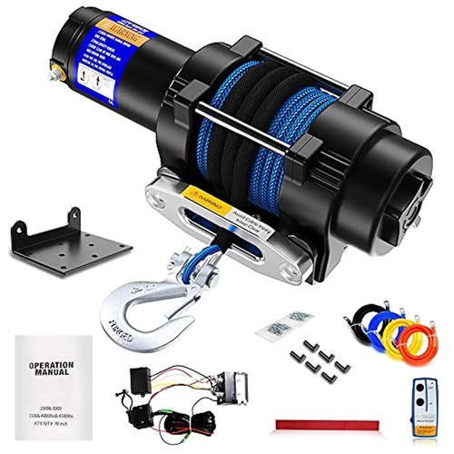 12V 4500 Lb Electric Winch Synthetic Rope Winch with Mounting Bracket - Picture 1 of 14