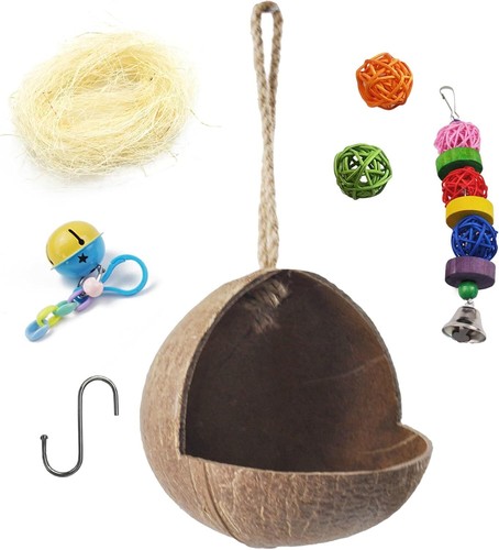 Natural Coconut Bird Nest,Hanging Coco Birds House Habitats Dark brown
