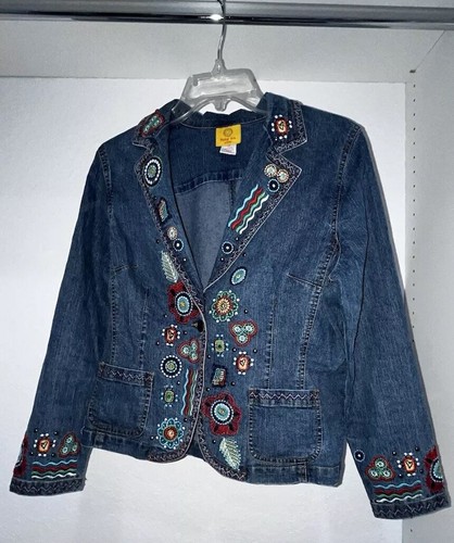 Ruby Rd Jacket Women’s Size 12 Petite Blue Denim Stretch Embroidered Retro Boho - Picture 17 of 19