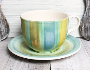 Tre-Ci-Hand-Painted-MultiColor-Stripes-Cup-Saucer-Set-Oversized-Made-In-Italy