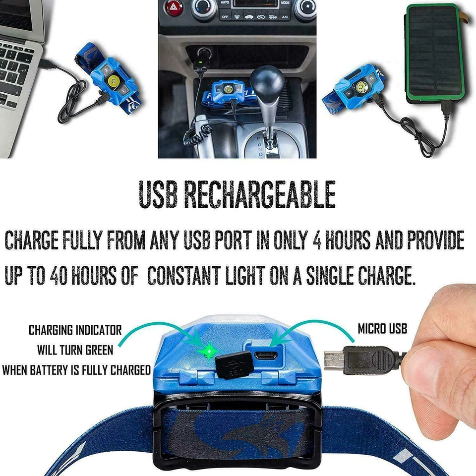 Lampara de Cabeza LED Impermeable USB Recargable Linterna para Correr - Multiuso - Image 3 of 4