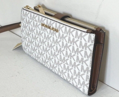 New Michael Kors Jet Set Travel Double zip wallet Signature