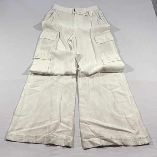 Alice + Olivia Womens Cargo Pocket Wide Leg Hi Rise Flare Pants Linen White Sz 2