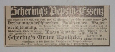 1898 Schering's Pepsin-Essenz Advertisement (German Advertisement)