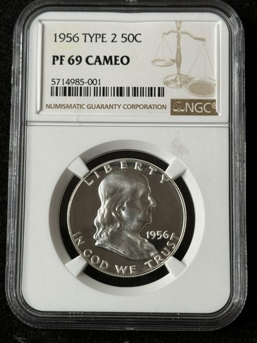 1956 Type 2 50C Franklin Silver Half Dollar NGC PF 69 Proof Cameo