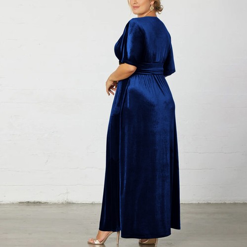 Plus Size Women Velvet V Neck Maxi Dress Ladies Evening Cocktail Party Long Gown - Picture 12 of 22