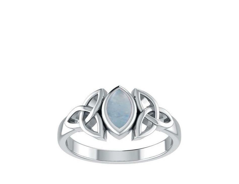 Celta Triqueta Anillo Original Arcoiris Luna 925 Plata de Ley Joyería Fina