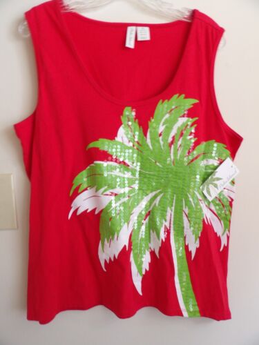 Palm Island Red Round Neck Sleeveless Cotton Knit Top Size XL.(Missy) NWT