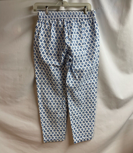 NWT J. Crew Size 2 Linen Cotton Drawstring Blue Floral Crop Elastic Waist Pant - Picture 2 of 8