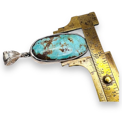Sterling Silver Persian Turquoise Pendant Light Brown Spiderweb Matrix - Picture 5 of 8