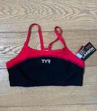 TYR Womens XL Black Red Thin Strap Bra Exercise Work Out Top USA Made CARBON New