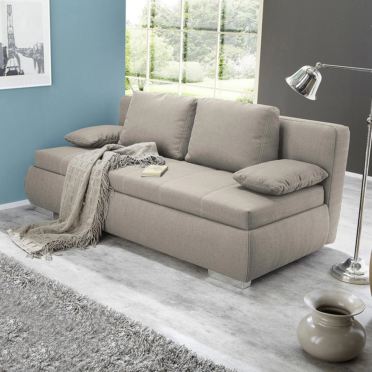 Boxspring Schlafsofa Memphis Sofa Dauerschl fer in beige mit