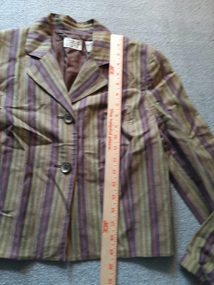 Blazer Ann Taylor Loft Mujer Talla 4 Lino Algodón Púrpura Rayas 2 Botones Foto 3 de 4