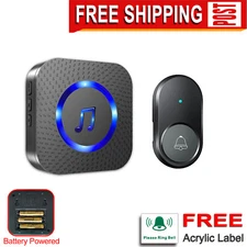 LIKEPAI Wireless Door Bell, DC Battery Operated Doorbell Chime Operated,Black