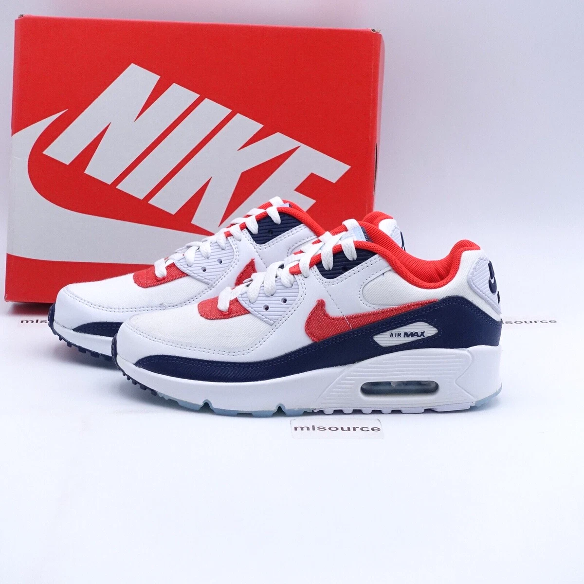 Size 5Y Youth 6.5 Women s Nike Air Max 90 Sneakers DJ5177 100 White Chile Red
