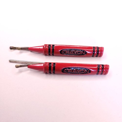 Vintage Buntstift Haarspangen rot Set Buntstift 70er 80er kleines Mädchen Puppen Schule USA - Bild 1 von 3