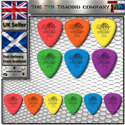 6 x Dunlop Tortex Standard Gitarren-Plektrum Gitarrenplektrum - 1 von jeder Farbe - 6er-Pack