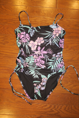 M 7-9   NO BO   SWIM SUIT   ONE-PIECE  BLACK PADS LINED DRESS FULL COVER