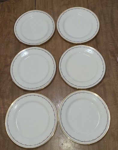 Johnson Brothers Salad Plates 6 White Porcelain Floral Gold Rim England 8 inch - Picture 2 of 7
