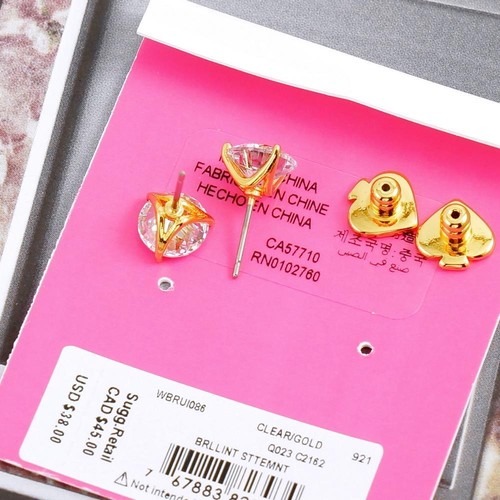 NWT Kate Spade brilliant statements tri-prong Round Stud Earrings Clear Gold - Picture 4 of 5
