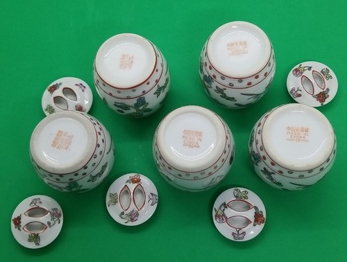 5 Bunte Vintage Chinesisch Handbemalt Porzellan Deckel Küche Kräuter Gewürzglas 2,5 Zoll - Bild 7 von 8
