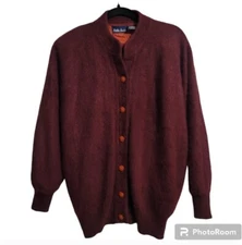 VTG Amelia Austin Sweater Women's Cardigan Burgundy Angora Rabbit Hair Blend