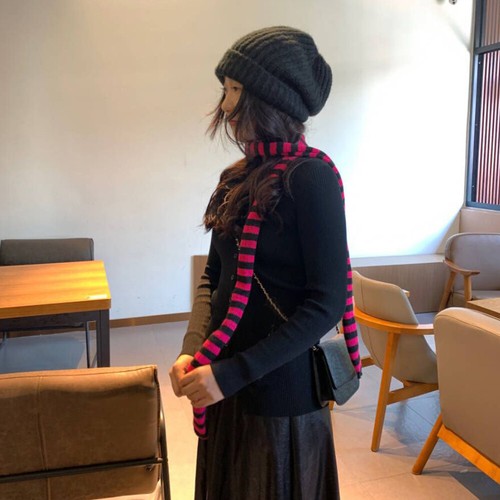 Women Stripe Skinny Knitted Slim Narrow Ribbon Scarf Street Casual Neckerchief🎀 - Picture 11 of 31