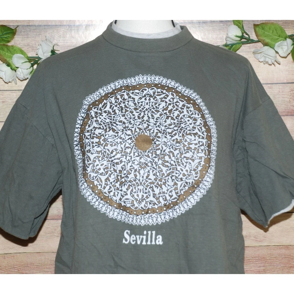 Camiseta Cinza Vintage Azul Céu Feminina Tamanho G Manga Curta Elástica Sevilha Espanha - Imagem 2 de 4