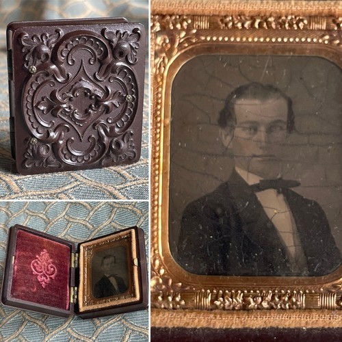 VICTORIAN 1850’s THERMOPLASTIC DAGUERREOTYPE PHOTO OF A GENTLEMAN UNION CASE - Picture 2 of 24