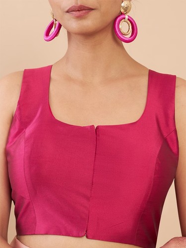 Globon Impex Pink Readymade Stitched Sari Blouse Pure Silk Woven Designer Choli - Picture 2 of 5