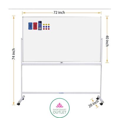 Rolling Whiteboard Double Sided, 72 x 40 Large Mobile Dry Erase Board, 360°