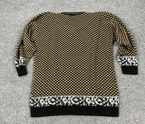 VTG Art Deco Geometric Pattern Sweater Women's 18W Black Gold Metallic Jolie - Picture 2 of 8