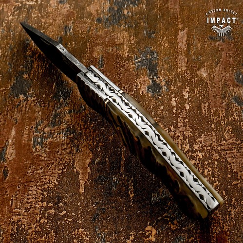Custom Handmade Ram Horn Handle Damascus Folding Knife – by Impact Cutlery - Picture 10 of 15