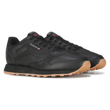 Reebok BIG KID size 5 Classic Leather Running Shoes Black / Black / Gum