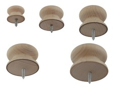 Wooden Beech Drawer Knobs Handles with Dowel Screw 25-53mm CHOOSE SIZE, QTY