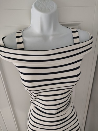 Womens Phase Eight Blue White Stripe Strappy Off Shoulder Bardot Midi Dress 14. - Picture 2 of 9