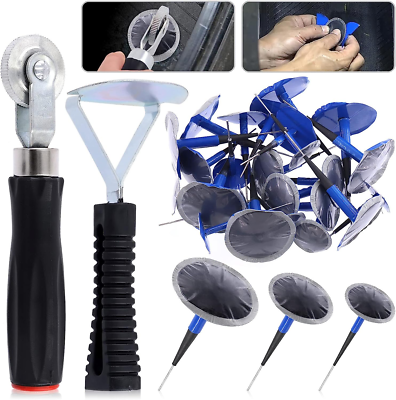 Kit De Réparation Pneus Voiture Et Moto - 50 Pièces, Mèches Et Outil - Marque Générique