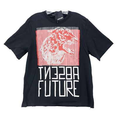 NWT ROBERTO CAVALLI Graphic Men's T-Shirt ''Absent Future'' Double Sided MEDIUM
