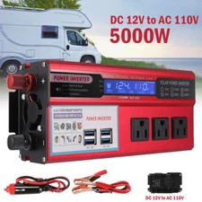 5000W Car Power Inverter DC 12V To AC 110V Pure Sine Wave Solar Converter 4 USB