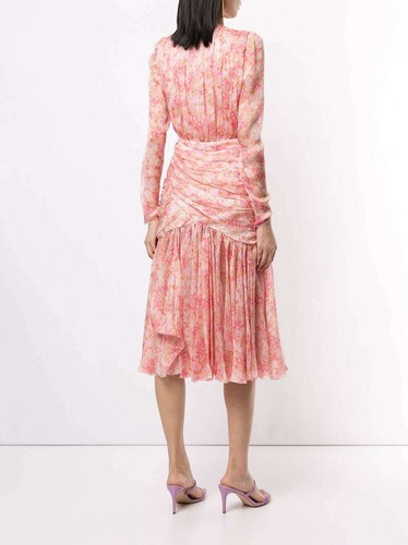 GiAMBATTiSTA VALLi Pink Floral Print Silk Chiffon Ruched Pleated Dress 4 = 40IT - Picture 2 of 12