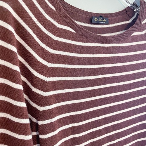 Loro Piana 100% Cashmere Sweater Brown Striped Boat Neck Women’s Sz 42 / 8 - Picture 2 of 9