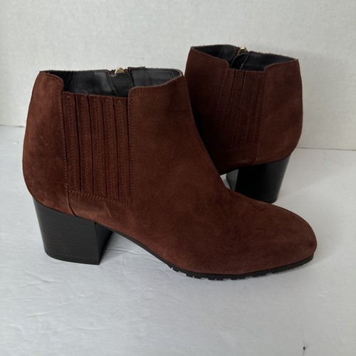 NEW Womans Sz 9 Aquatalia Brown Dalia Ankle Boot Zipper Side Block Heel Italy - Picture 3 of 13