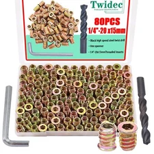 80PCS 1/4"-20 Threaded Inserts for Wood Furniture Screw-in Nut Wood Inserts