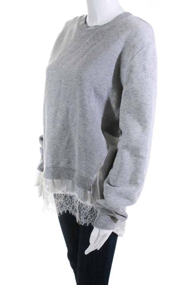 Clu Womens Lace Hem Pullover Gray White Size Medium 11517088 - Image 2 of 4